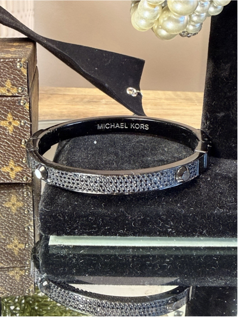Michael Kors Black Pave Stone Black Plated Hard Bangle Cuff Bracelet
